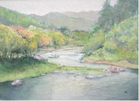奥多摩渓谷水彩画:樋口画